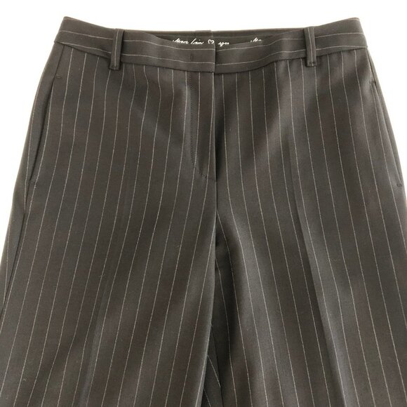 Marc Cain Wide Leg Wool+Poly Lined Cuffed Pinstripe Pants Blk & Gry Sz N4 (US10) - Picture 2 of 12